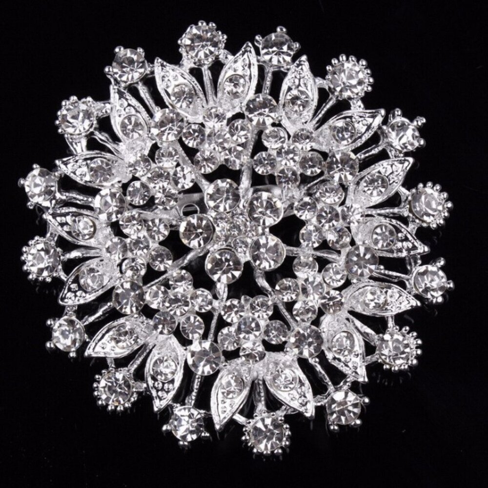 Large Rhinestone Silver Brooch